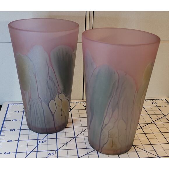 2 Nouveau Art Glass Tumblers by Rueven, Hand Painted - Picture 3 of 9